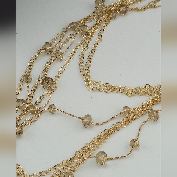 Gold Tone Multi-Strand Chain Necklace with Glass Bead Accents 20" Layered - Picture 5 of 16